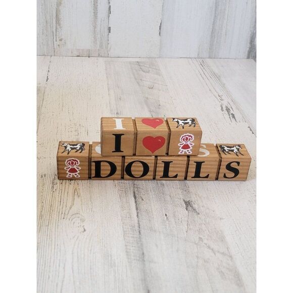 Wooden blocks I heart Bears cows pigs dolls decor - Picture 8 of 8